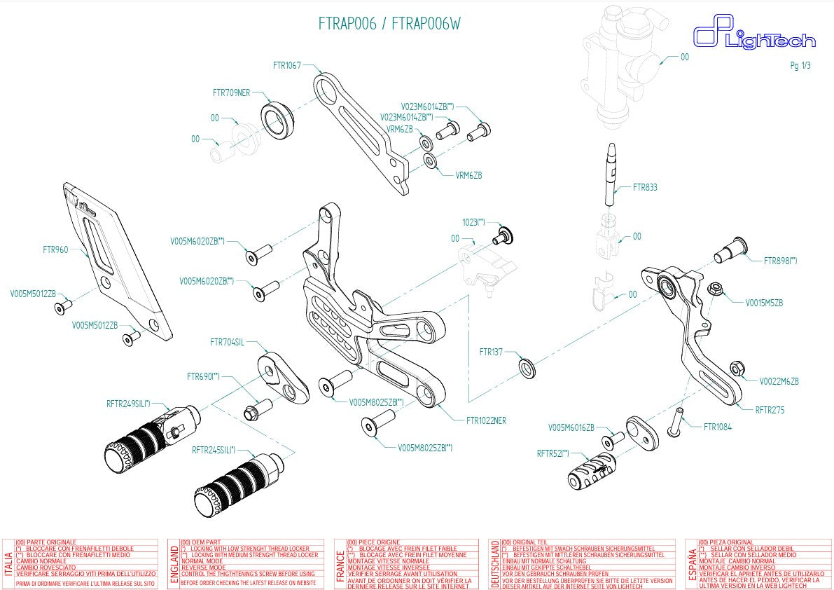 LighTech Ayak Fren Sistemi Ters Vites Aprilia RSV4/RF/RR/1100 Factory (17-26) FTRAP006/W 