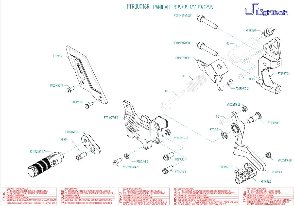 Fren sistemi R LighTech ters vites değiştirme Ducati Panigale 899 (13-16) FTRDU016R 
