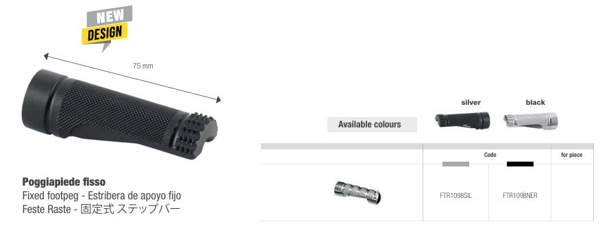 LighTech Yedek Ayak Pedalı sabit 75 mm – Gümüş/Siyah | FTR1098 