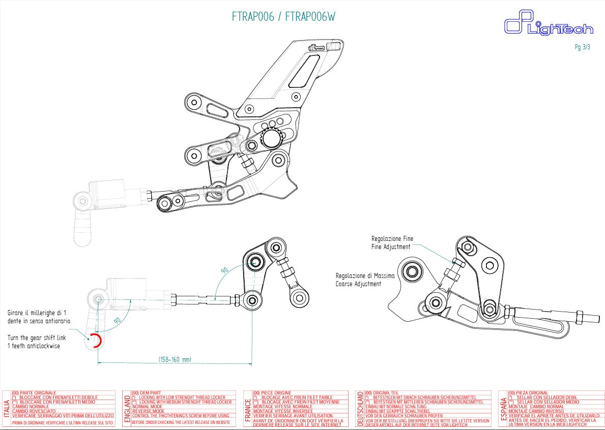 LighTech Ayak Fren Sistemi Ters Vites Aprilia RSV4/RF/RR/1100 Factory (17-26) FTRAP006/W 