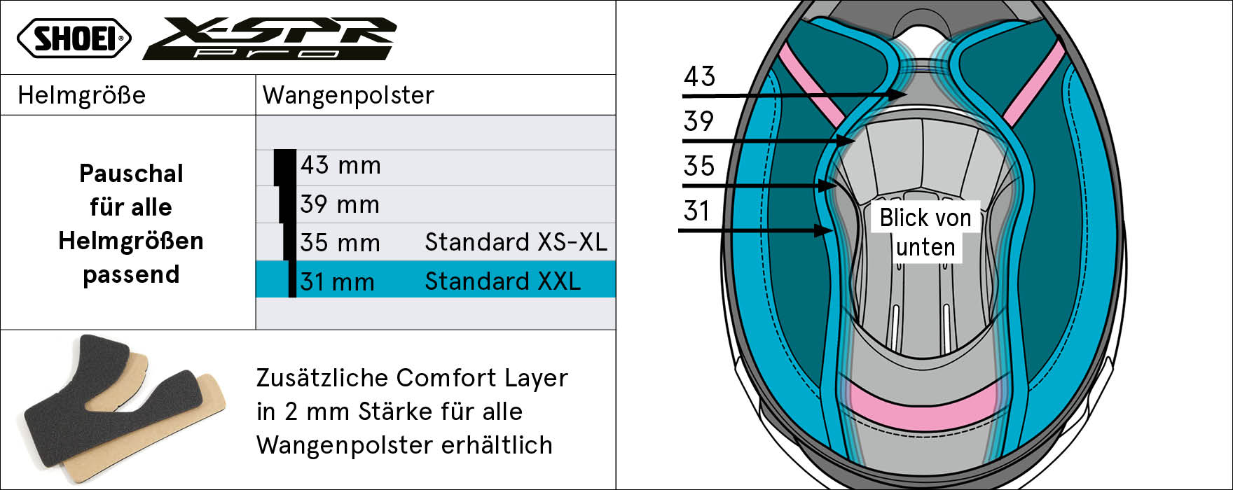 Shoei Yanak Yastığı 43mm (XPRO) Tip-P X-SPR PRO için 