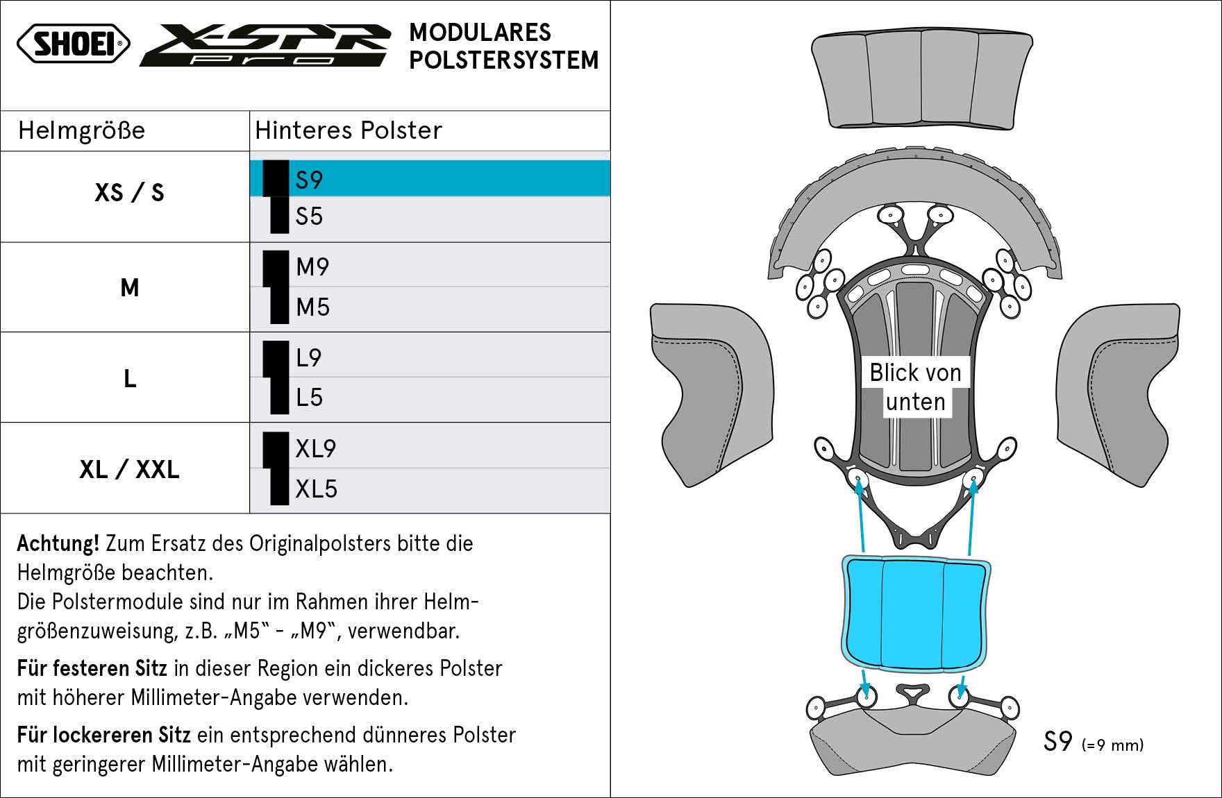 Shoei Arka Baş Yastığı S9 (XPRO) Tip-P X-SPR PRO için 