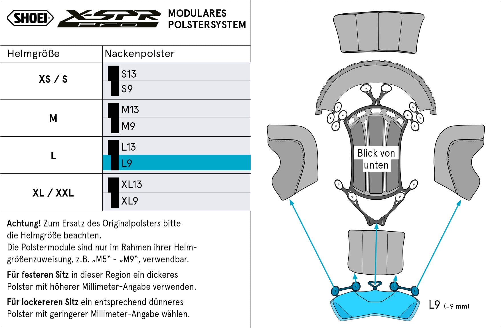 Shoei kafa yastığı boyun L9 (XPRO) Tip-P X-SPR PRO için 