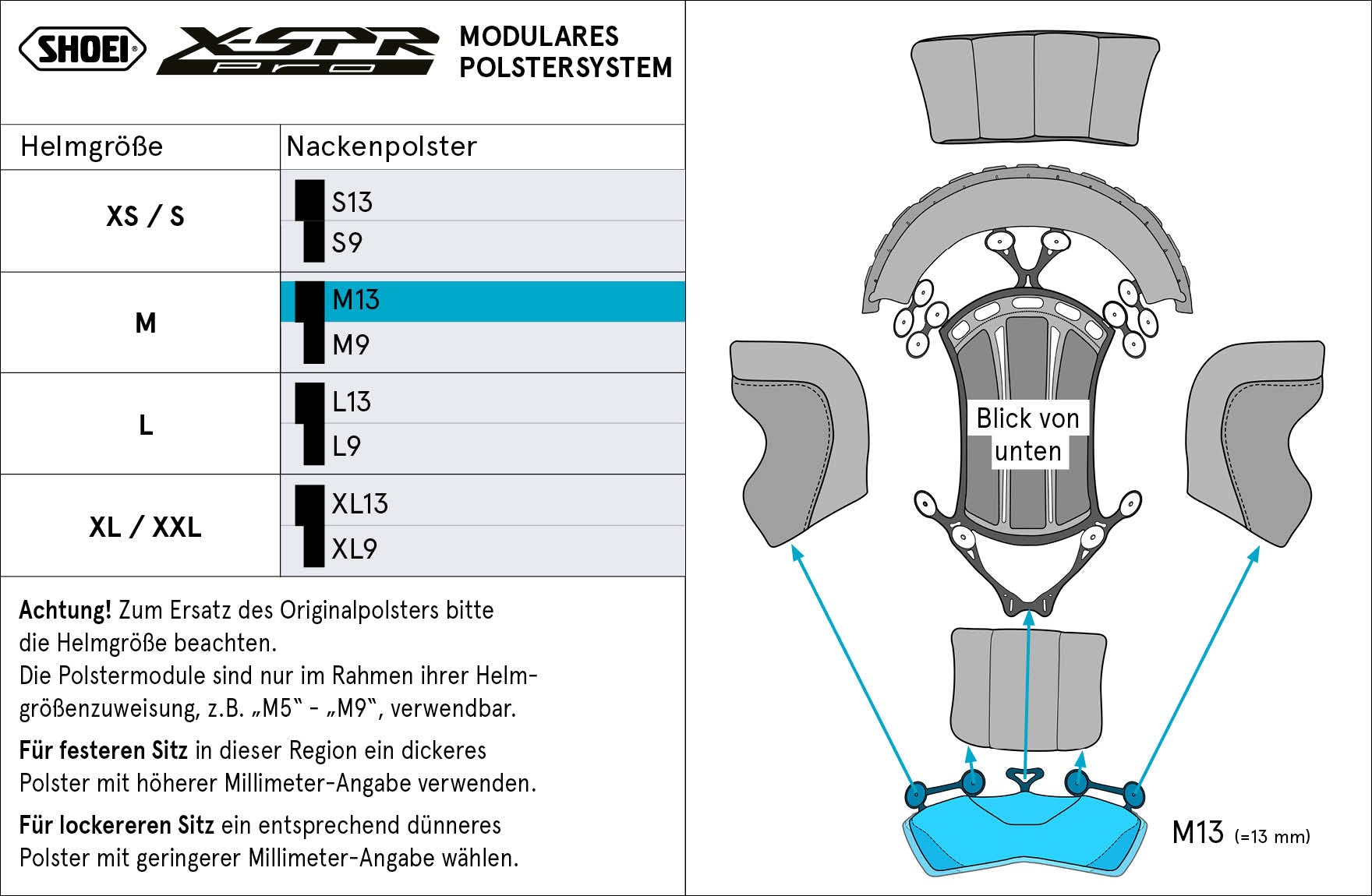 Shoei baş yastığı boyun M13 (XPRO) Type-P X-SPR PRO için 