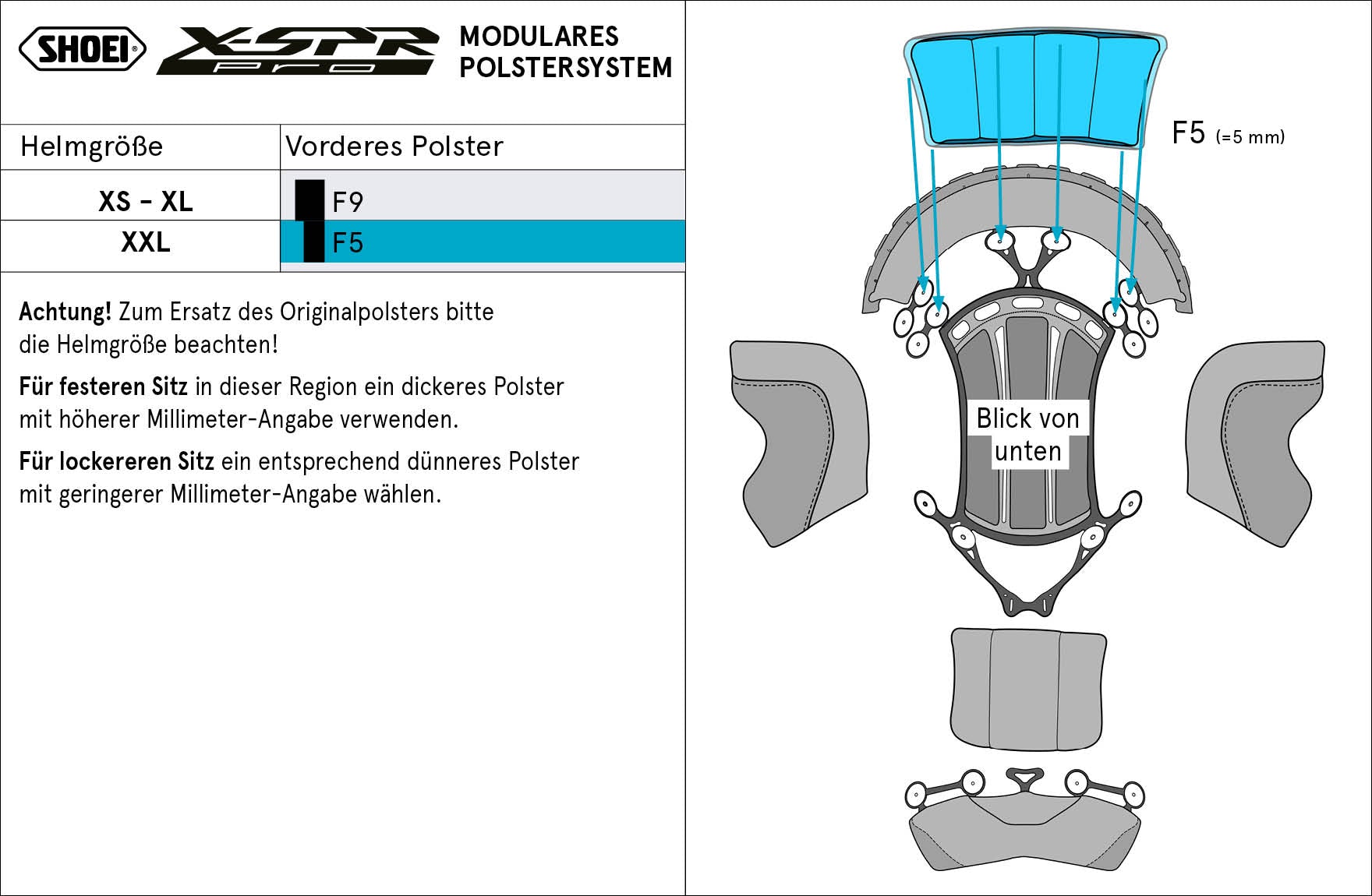 Shoei Baş yastığı Ön F5 (XPRO) Tip-P X-SPR PRO için 