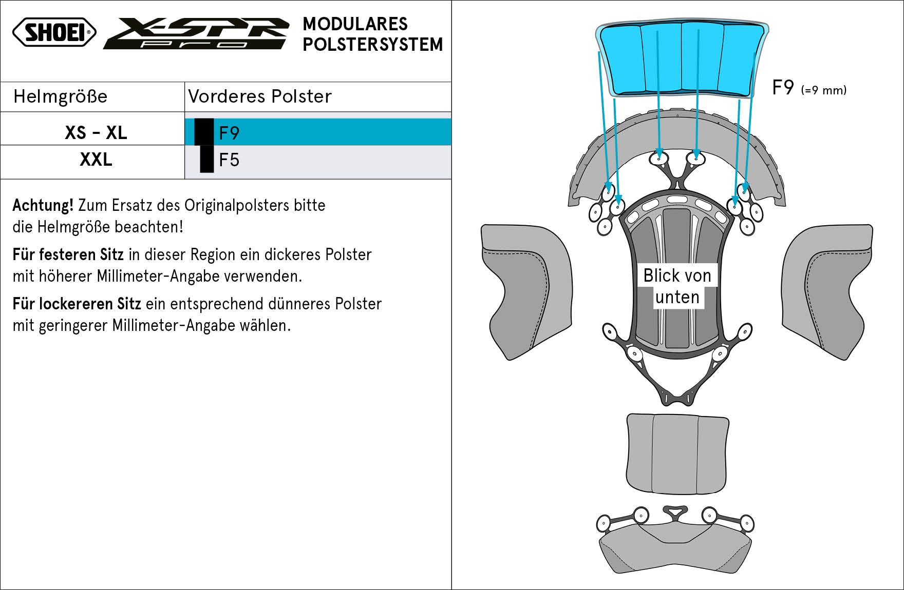 Shoei Baş pedleri Ön F9 (XPRO) Tip-P X-SPR PRO için 