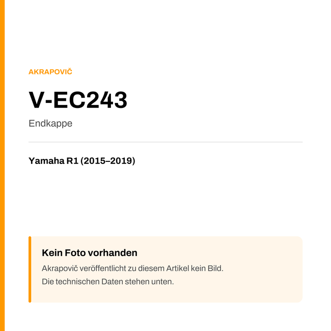 Akrapovic Endkappe Yamaha R1 (15-19) V-EC243 — Platzhalter, kein Herstellerfoto verfügbar