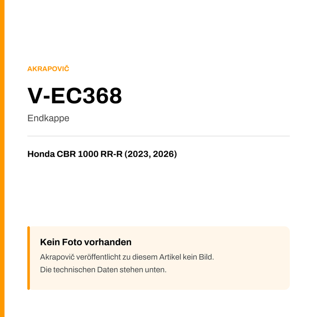 Akrapovic Endkappe Honda CBR 1000 RR-R (23-26) V-EC368 — Platzhalter, kein Herstellerfoto verfügbar