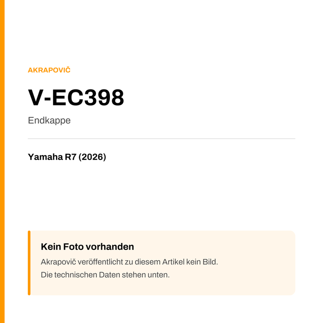 Akrapovic Endkappe Yamaha R7 (26-26) V-EC398 — Platzhalter, kein Herstellerfoto verfügbar