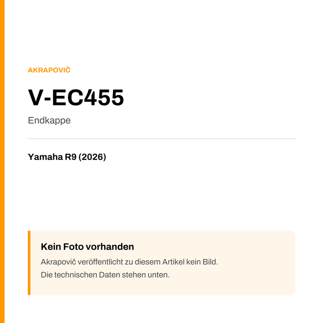 Akrapovic Endkappe Yamaha R9 (26-26) V-EC455 — Platzhalter, kein Herstellerfoto verfügbar