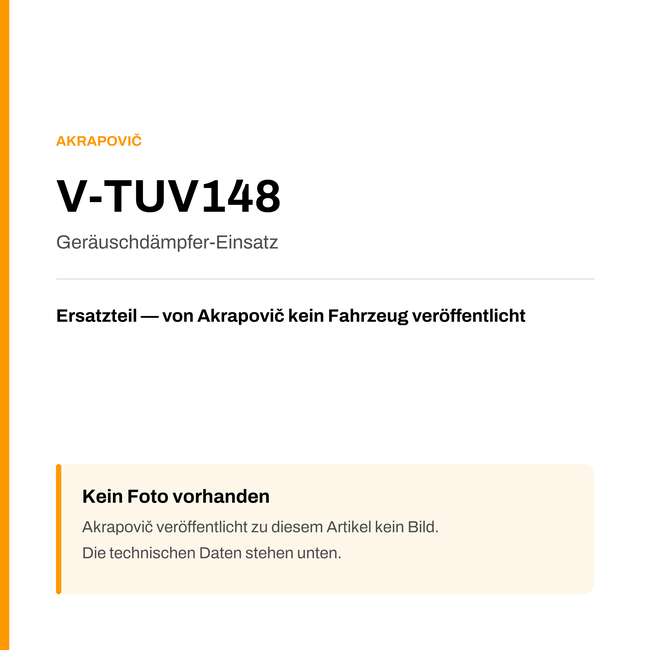 Akrapovic Geräuschdämpfer-Einsatz V-TUV148 — Platzhalter, kein Herstellerfoto verfügbar