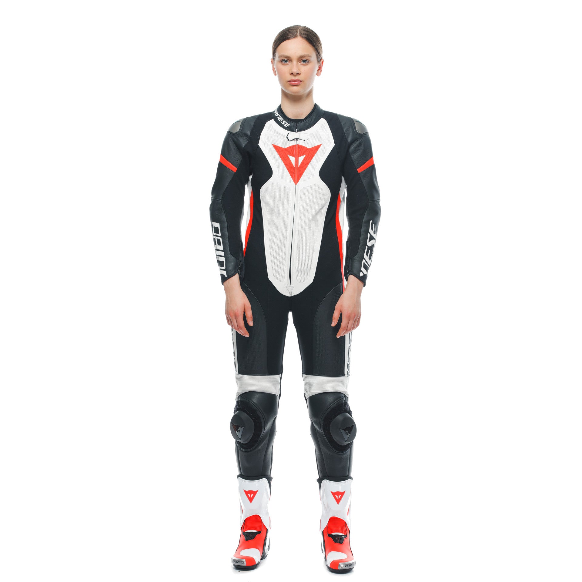 Dainese Grobnik Lady Tek Parça Deri Kombinasyonu – Perfore Yarış Tulumu | Kadın | Beyaz/Kırmızı 