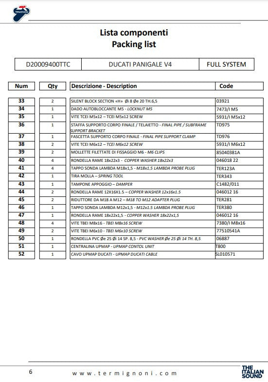 Termignoni Tam Sistem Titan D200 RHT Ducati Panigale V4/S (18-24) D20009400TTC 
