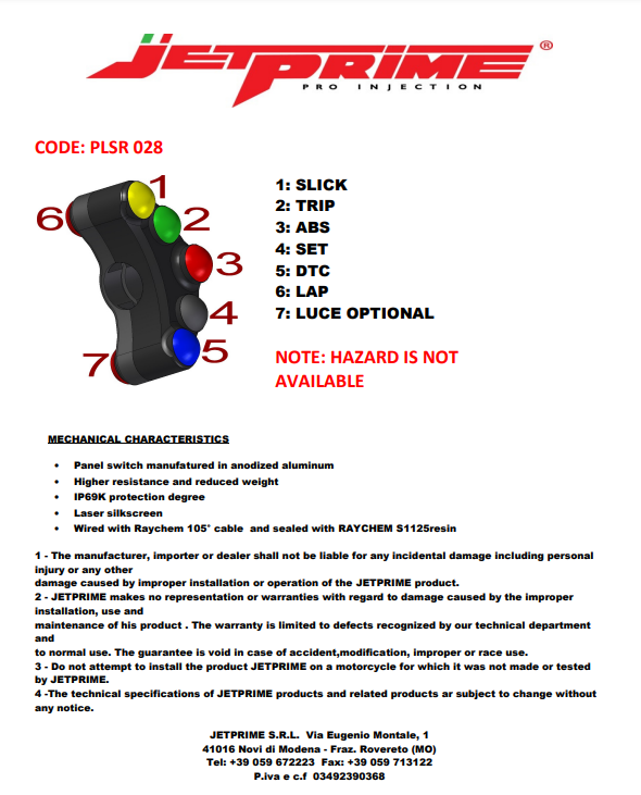 JetPrime BMW S1000RR (09-14) JP PLSR 028 sol Lenkerschalter Race 