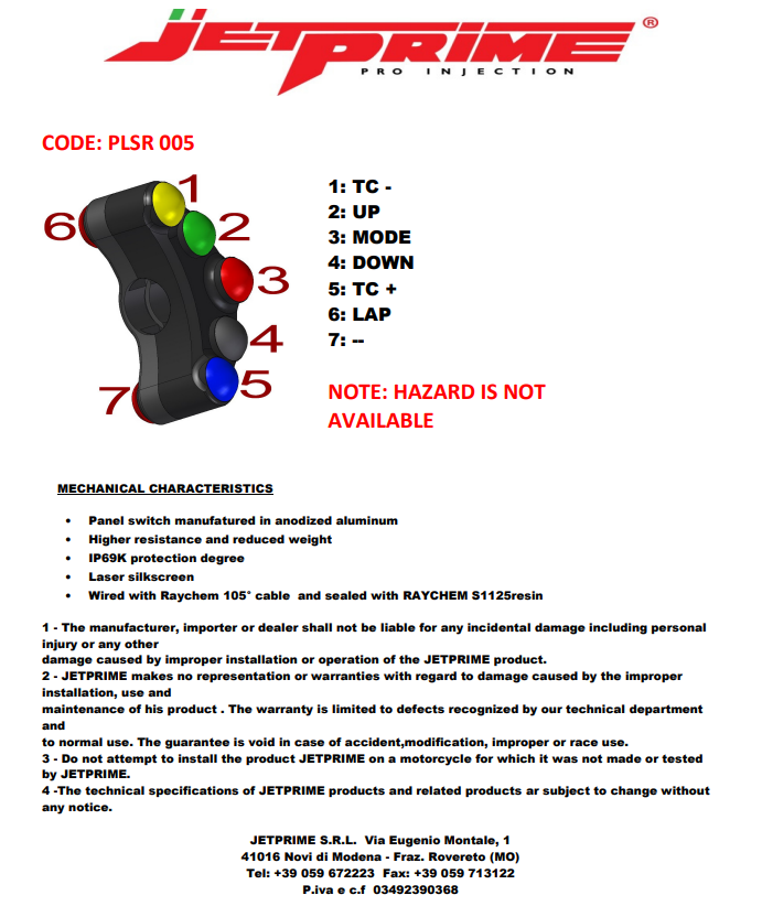 JetPrime Ducati Panigale 959 (16-19) için sol Lenkerschalter Race JP PLSR 005 