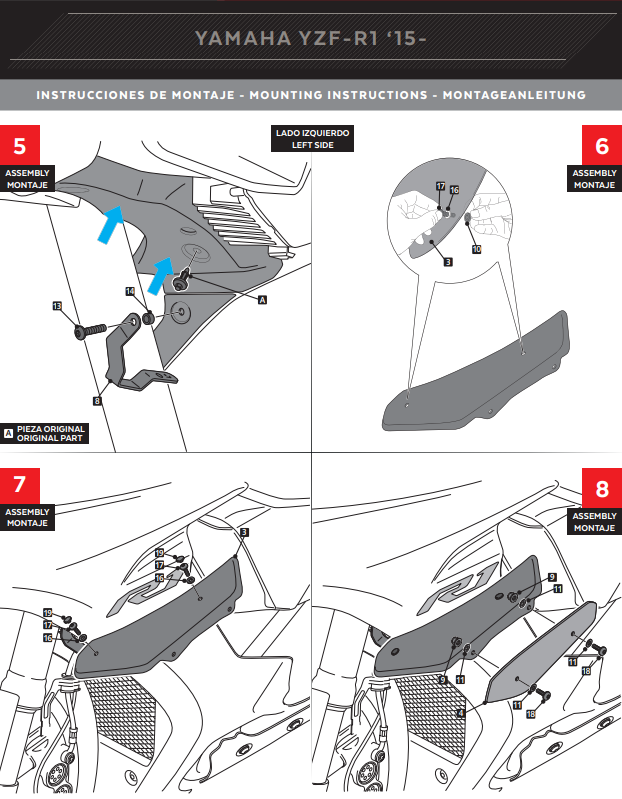 Puig Kanatçıklar Spoiler Aşağı Basınç Yamaha YZF-R1/M RN32 RN49 (15-19) 9766 