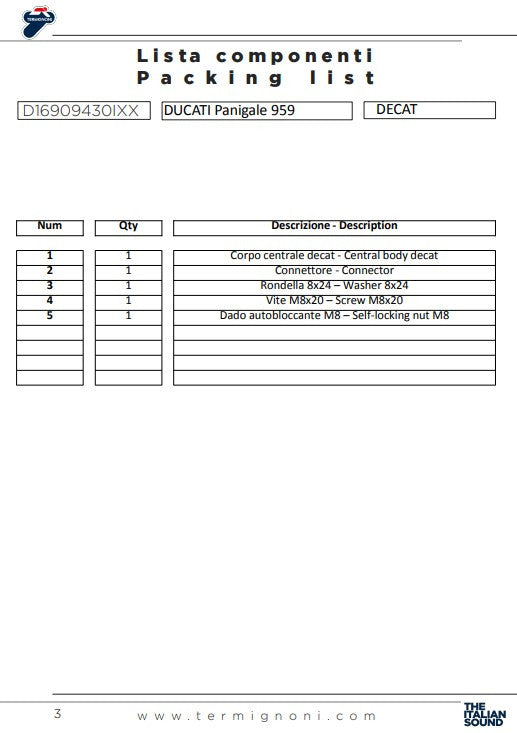 Termignoni Kat-Değiştirme Borusu Ducati Panigale 959 (16-19) D16909430IXX 