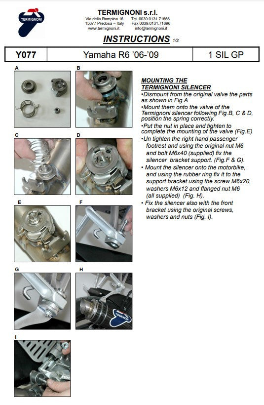 Termignoni Slip-On Classic-GP Yüksek Yamaha YZF-R6 (06-26) Y077080CR 