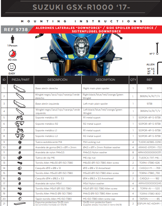 Puig Kanatçıklar Spoiler Ağırlık Suzuki GSX-R 1000 (17-23) 9738 