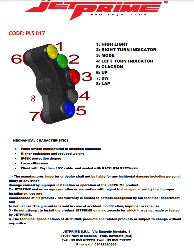 JetPrime Honda CBR 1000 RR SC77 (17-19) JP PLS 017 sol Lenkerschalter Street 