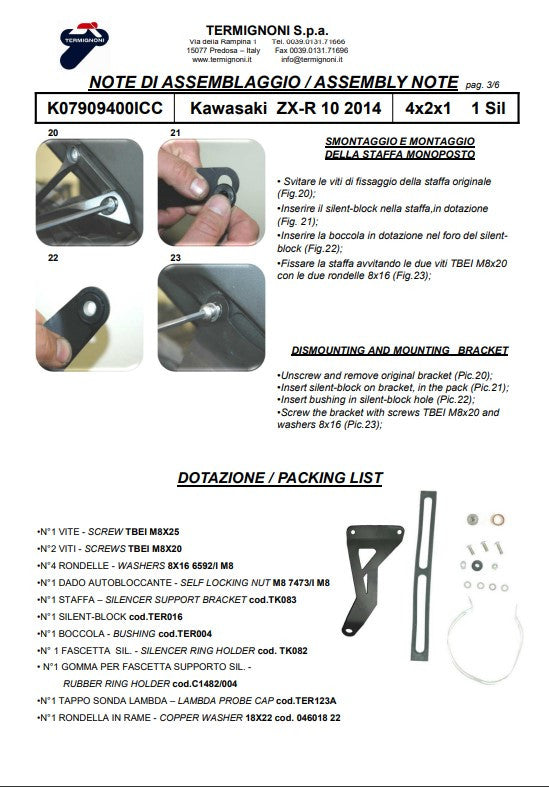 Termignoni Komplett egzoz sistemi paslanmaz çelik Kawasaki ZX-10 R/RR (16-20) K07909400ICC 