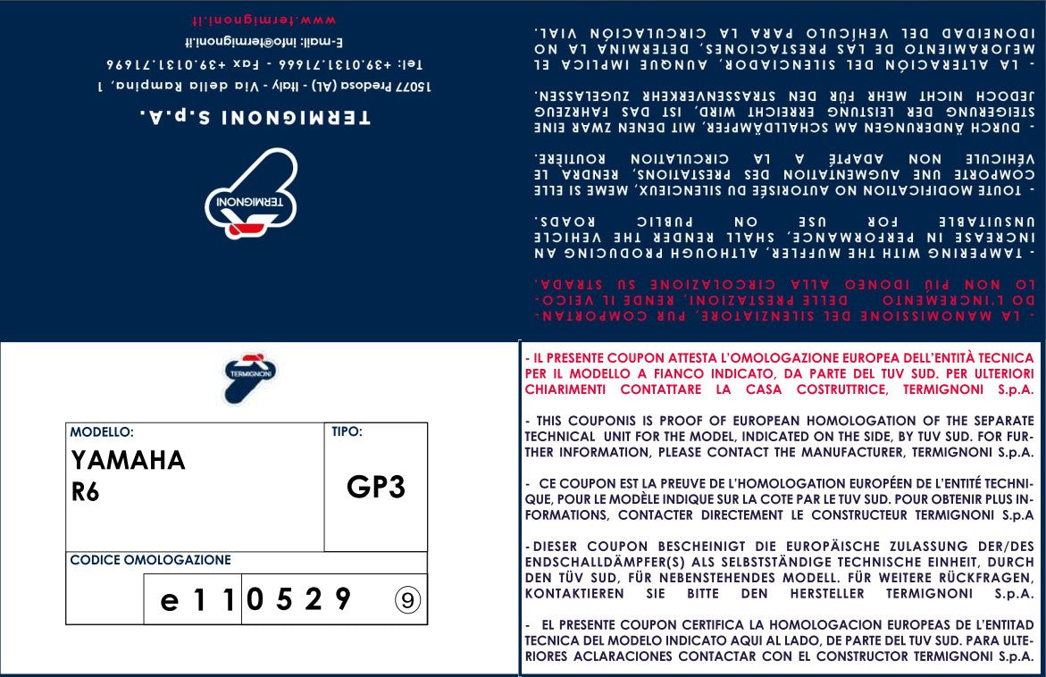 Termignoni Slip-On Classic-GP Yüksek Yamaha YZF-R6 (06-26) Y077080CR 