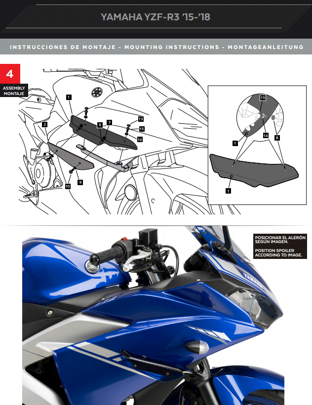 Puig Kanatçıklar Spoiler Ağırlık Yükü Yamaha YZF-R3 (15-18) 3171 