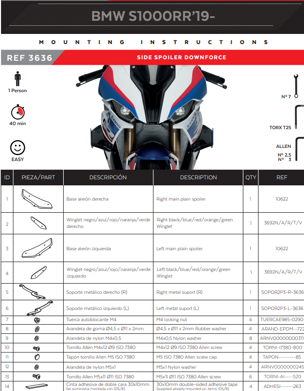 Puig Kanatçıklar Spoiler Ağırlık BMW S1000RR K67 (19-22) 3636 