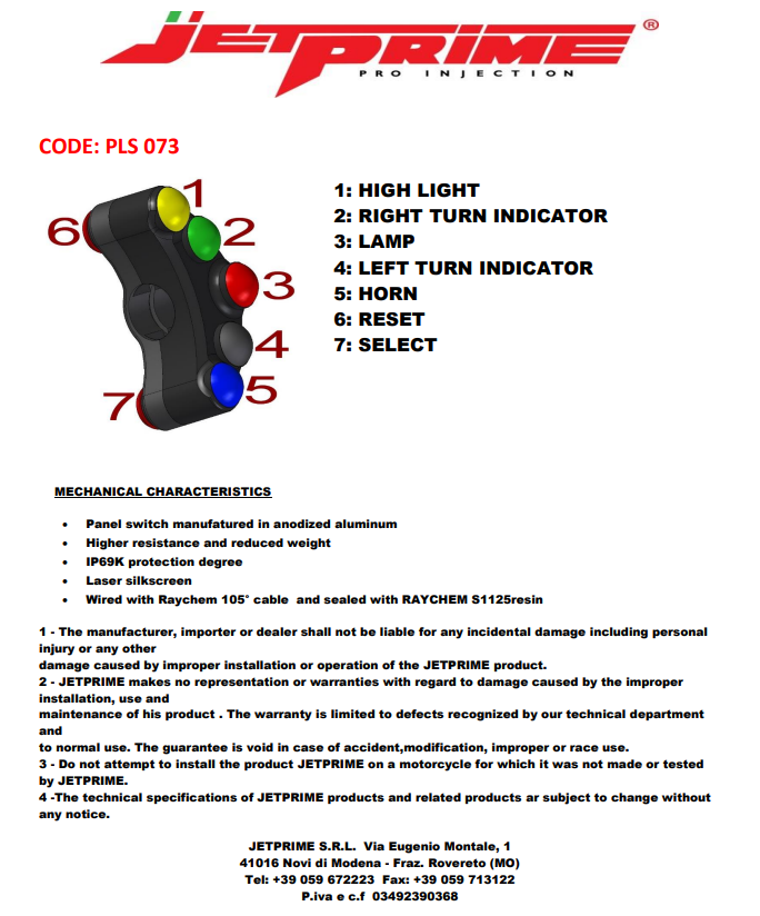 JetPrime Yamaha YZF-R7 (21-26) için sol Lenkerschalter Street JP PLS 073 