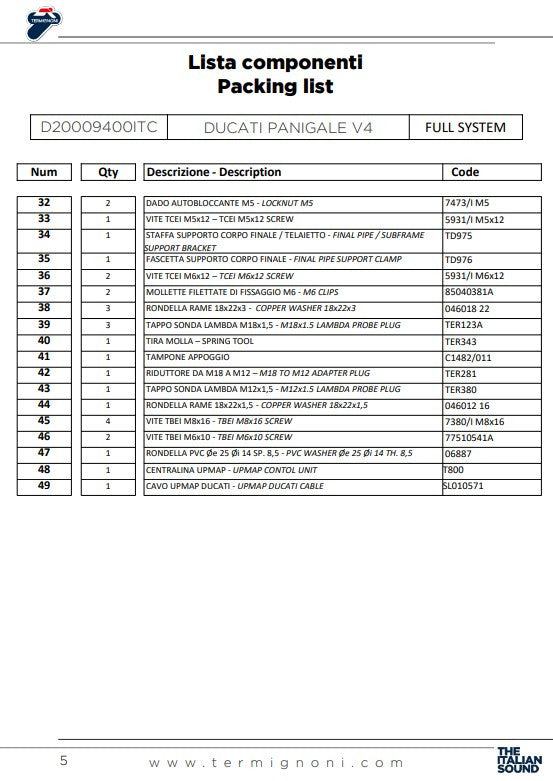 Termignoni Tam Sistem Paslanmaz Çelik D200 RHT Ducati Panigale V4/S (18-24) D20009400ITC 