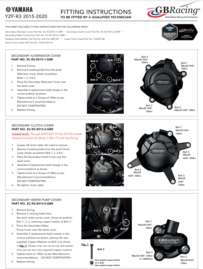 Lichtmaschinen Protektörü Koruma Kapağı GBRacing Yamaha YZF-R3 (15-26) 