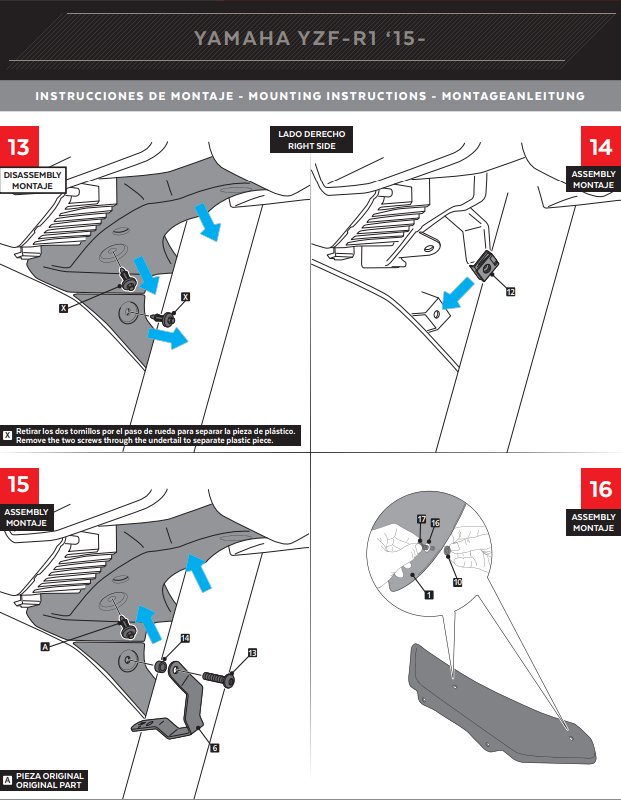 Puig Kanatçıklar Spoiler Aşağı Basınç Yamaha YZF-R1/M RN32 RN49 (15-19) 9766 