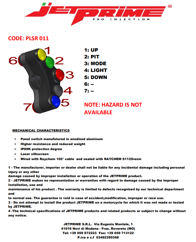 JetPrime Suzuki GSX-R 1000 (17-23) için sol Lenkerschalter Race JP PLSR 011 