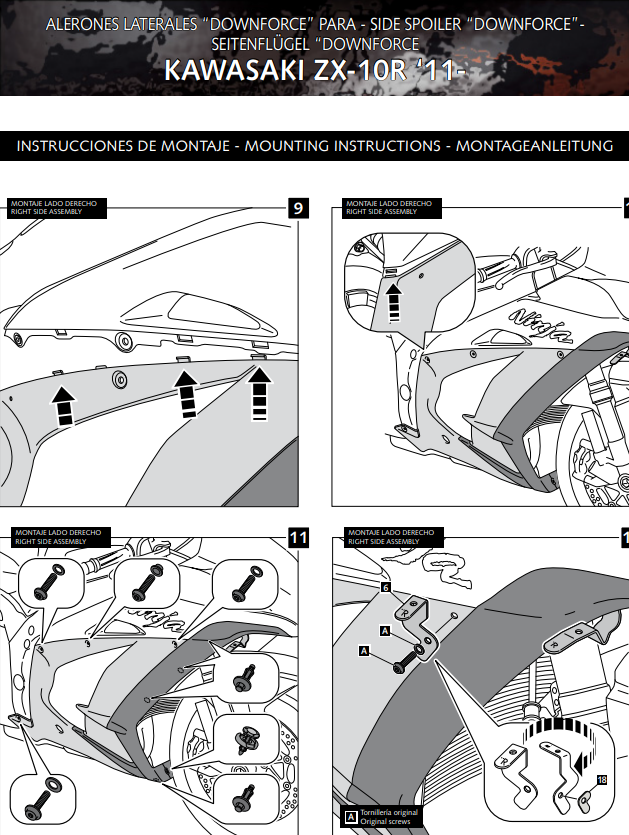 Puig Kanatçıklar Spoiler Ağırlık Kuvveti Kawasaki ZX-10 R/RR (11-20) 9882 