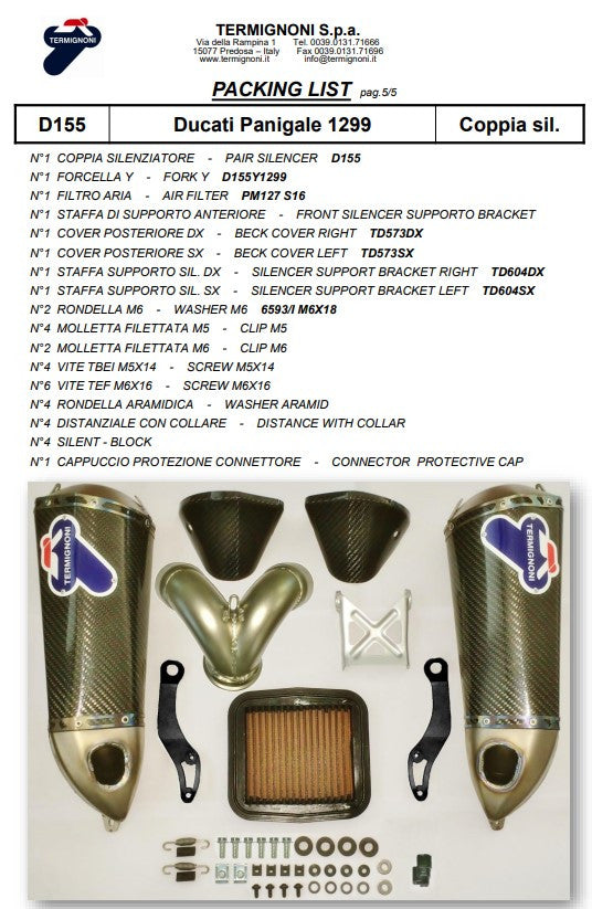 Termignoni Slip-On Kiti Karbon Ducati Panigale 1199/R/S (12-17) D155102CPT+D155Y 