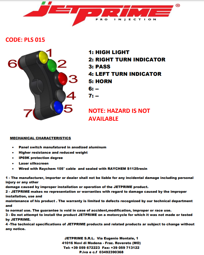 JetPrime Yamaha YZF-R3 (15-18) JP PLS 015 sol Lenkerschalter Sokağı 