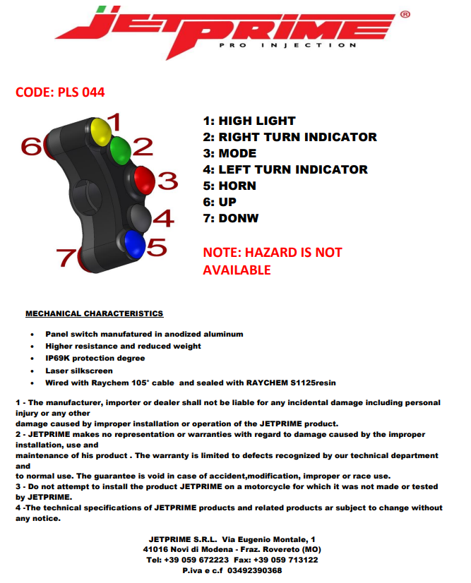 JetPrime Kawasaki ZX-6R/636/RR (19-22) JP PLS 044 için sol taraf Lenkerschalter Street 