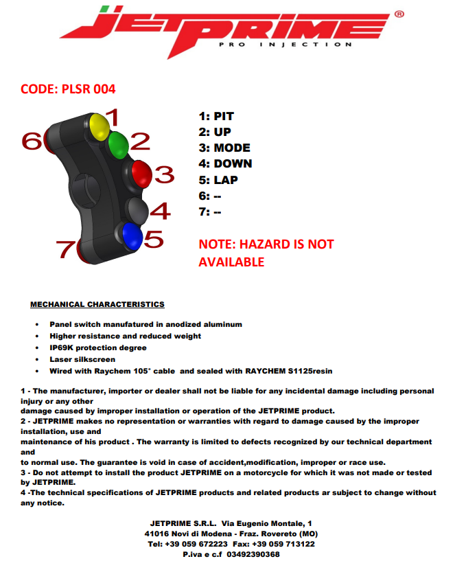 JetPrime Kawasaki ZX-10 R/RR (16-20) için sol Lenkerschalter Race JP PLSR 004 