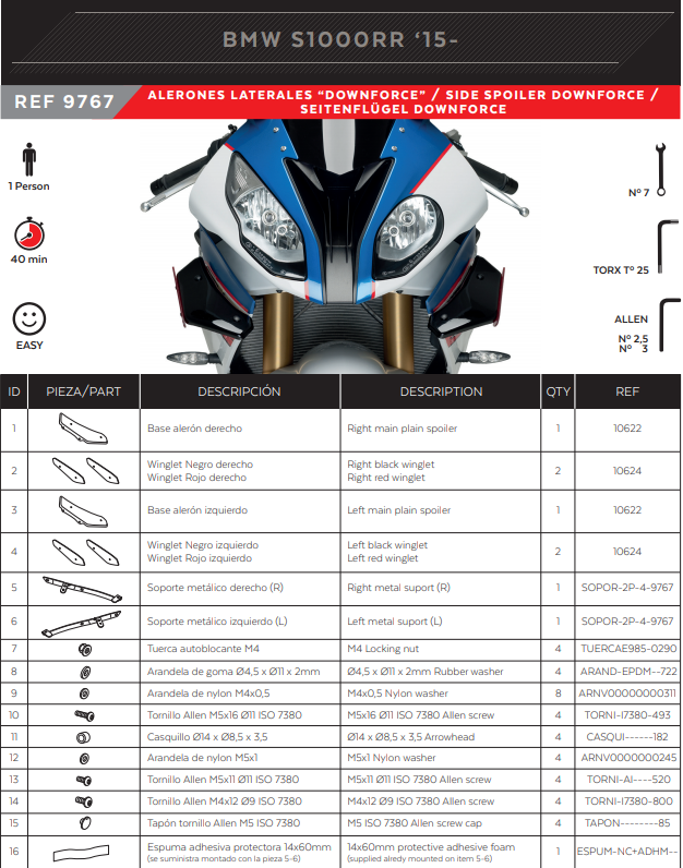 Puig Kanatçıklar Spoiler Aşırı Basınç BMW S1000RR K46 (15-18) 9767 
