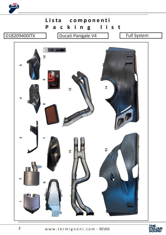 Termignoni Tam sistem Paslanmaz Çelik 4USCITE Ducati Panigale V4 R (19-24) D18209401ITX 