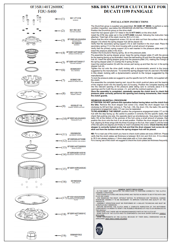STM EVO SBK Kuru Debriyaj Ducati Panigale 1199/1299 KTT-0400 