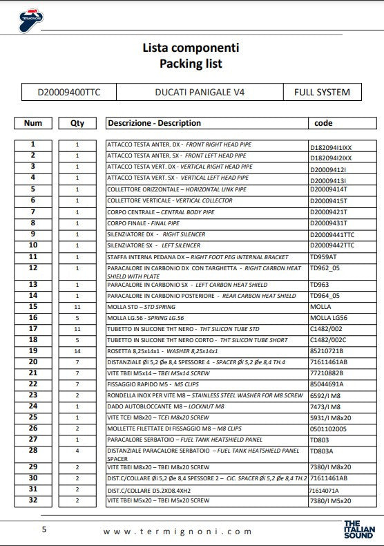 Termignoni Tam Sistem Titan D200 RHT Ducati Panigale V4/S (18-24) D20009400TTC 