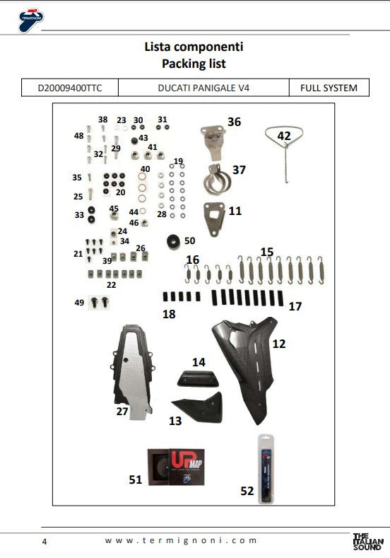 Termignoni Tam Sistem Titanyum D200 RHT Ducati Panigale V4 R (19-24) D20009400TTC 