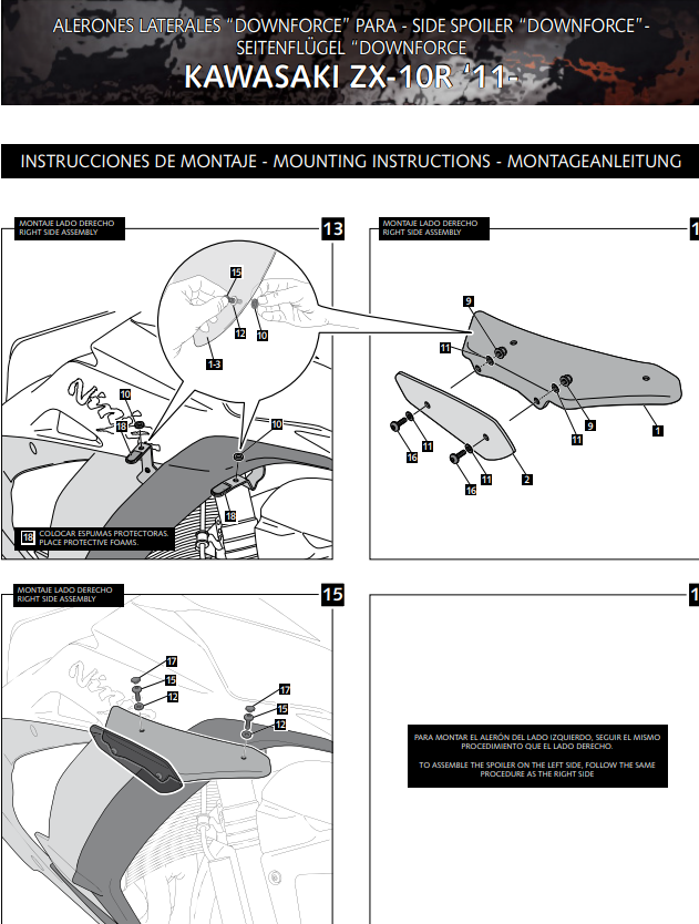 Puig Kanatçıklar Spoiler Ağırlık Kuvveti Kawasaki ZX-10 R/RR (11-20) 9882 