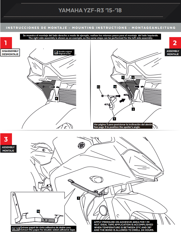 Puig Kanatçıklar Spoiler Ağırlık Yükü Yamaha YZF-R3 (15-18) 3171 