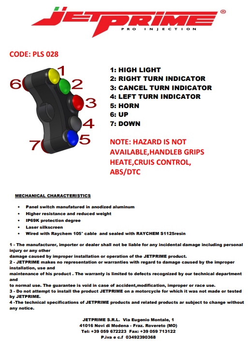 JetPrime BMW S1000RR (09-14) için sol taraf Lenkerschalter JP PLS 028 