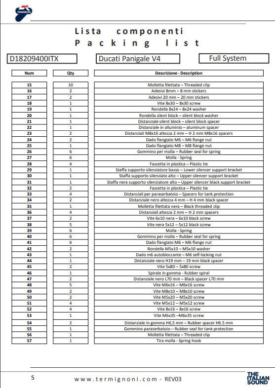 Termignoni Tam sistem Titan 4USCITE Ducati Panigale V4 R (19-24) D18209401TTX 