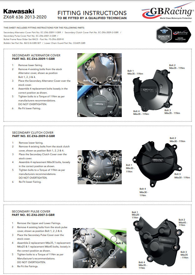 Motordeckel Koruyucular Komplettset GBRacing Kawasaki ZX-6R/636/RR (13-26) 