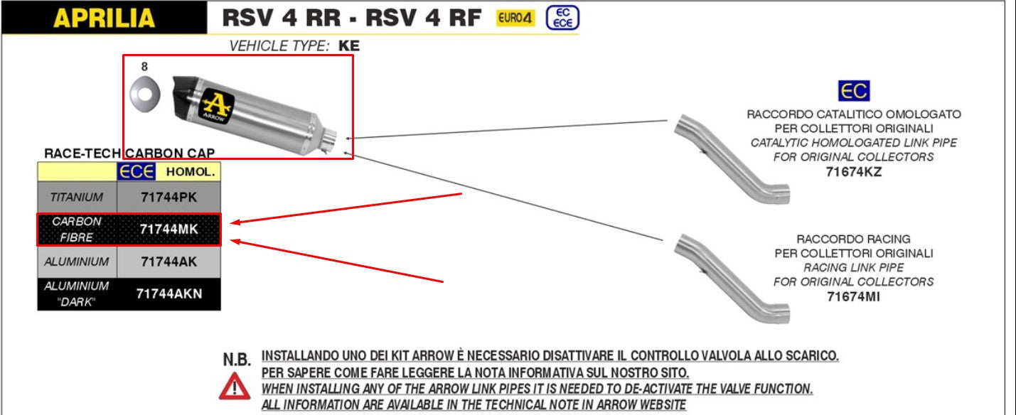 Arrow Slip-On Race-Tech Karbon Aprilia RSV4/RR/RF (17-18) 71744MK 