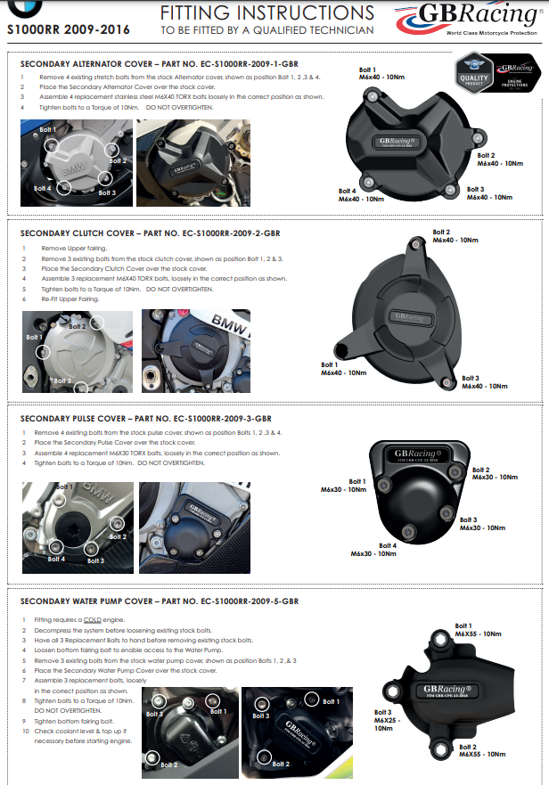 Motordeckel Koruyucular Komplettset GBRacing BMW S1000RR K46 (09-16) 
